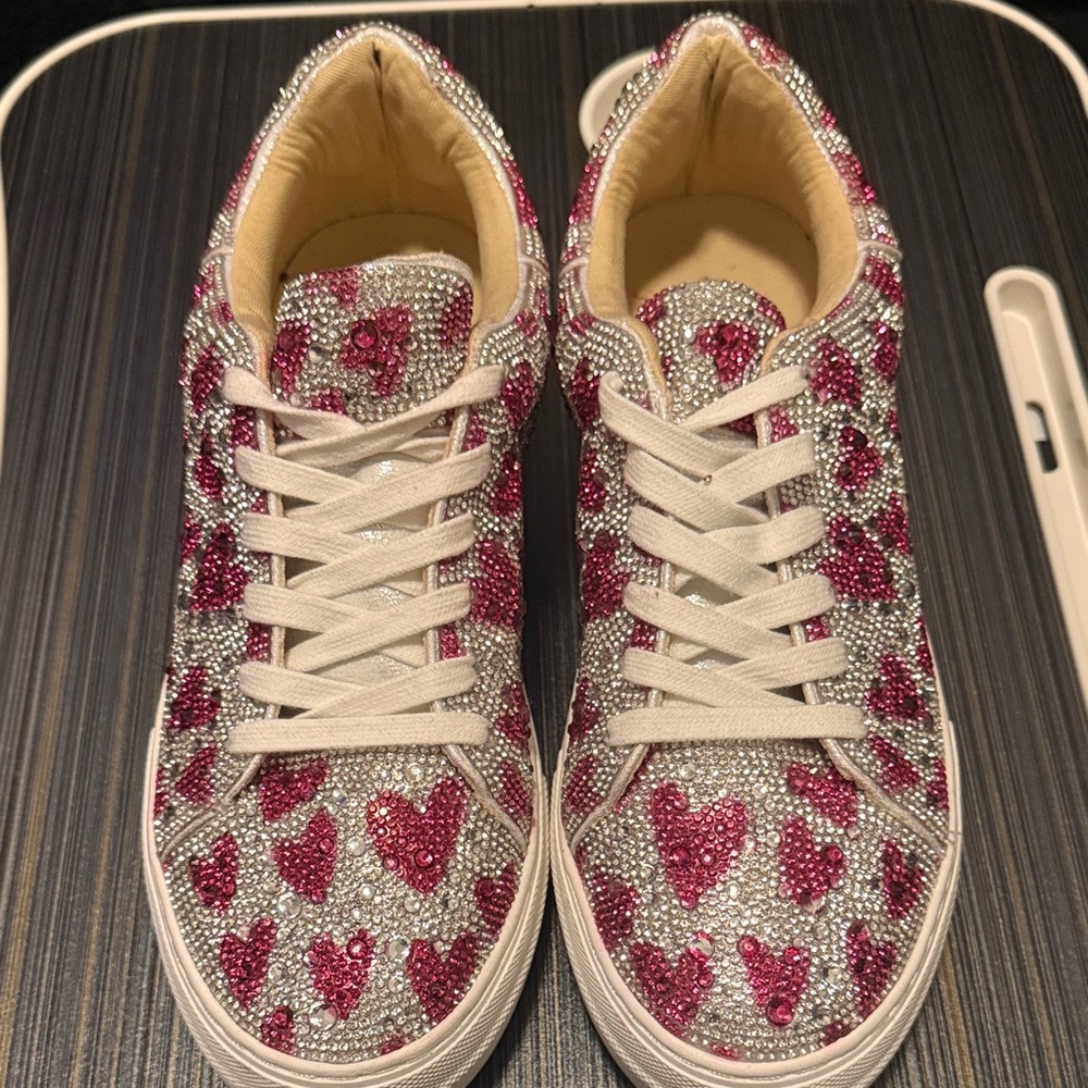 Betsey Johnson Pink and Silver Heart Sneakers